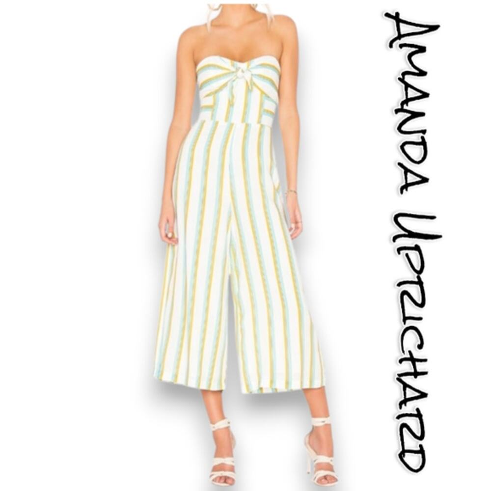 Amanda Uprichard Lincoln Strapless Striped Wide Leg Tie Front Jumpsuit Size Med